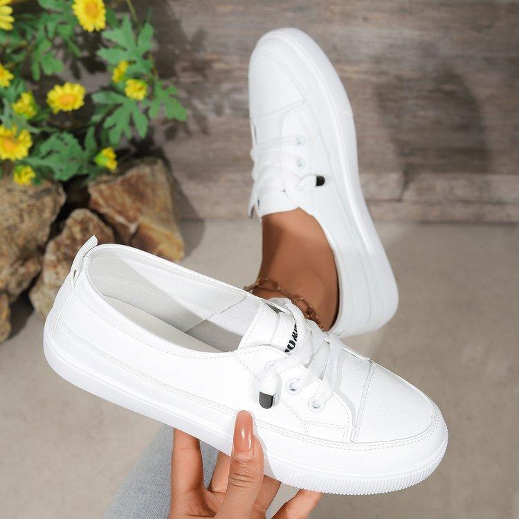 Minimalistische Damen-Low-Top-Sneaker - Runde Zehenpartie, Bequem, Lässige Outfits mit Weicher Sohle, Handwaschbare Low-Top-Sneaker für den täglichen Gebrauch