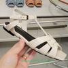 Fashion Women Cross Straps Square Toe Flat with Sandals Solid Color Open Toe Real Patent Leather Flat Sandales 2025 Newest Summer Sandal