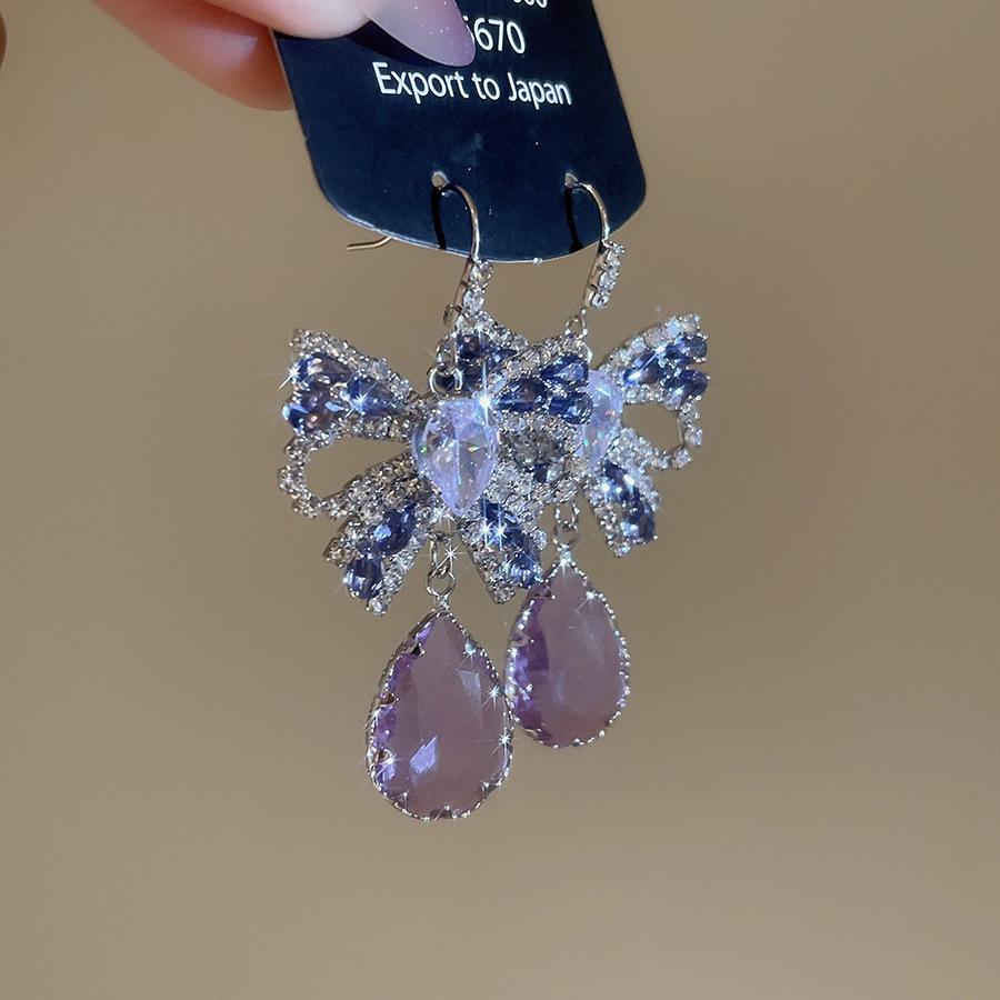 Elegant French Cubic Zirconia Bow Earrings and Necklace Set