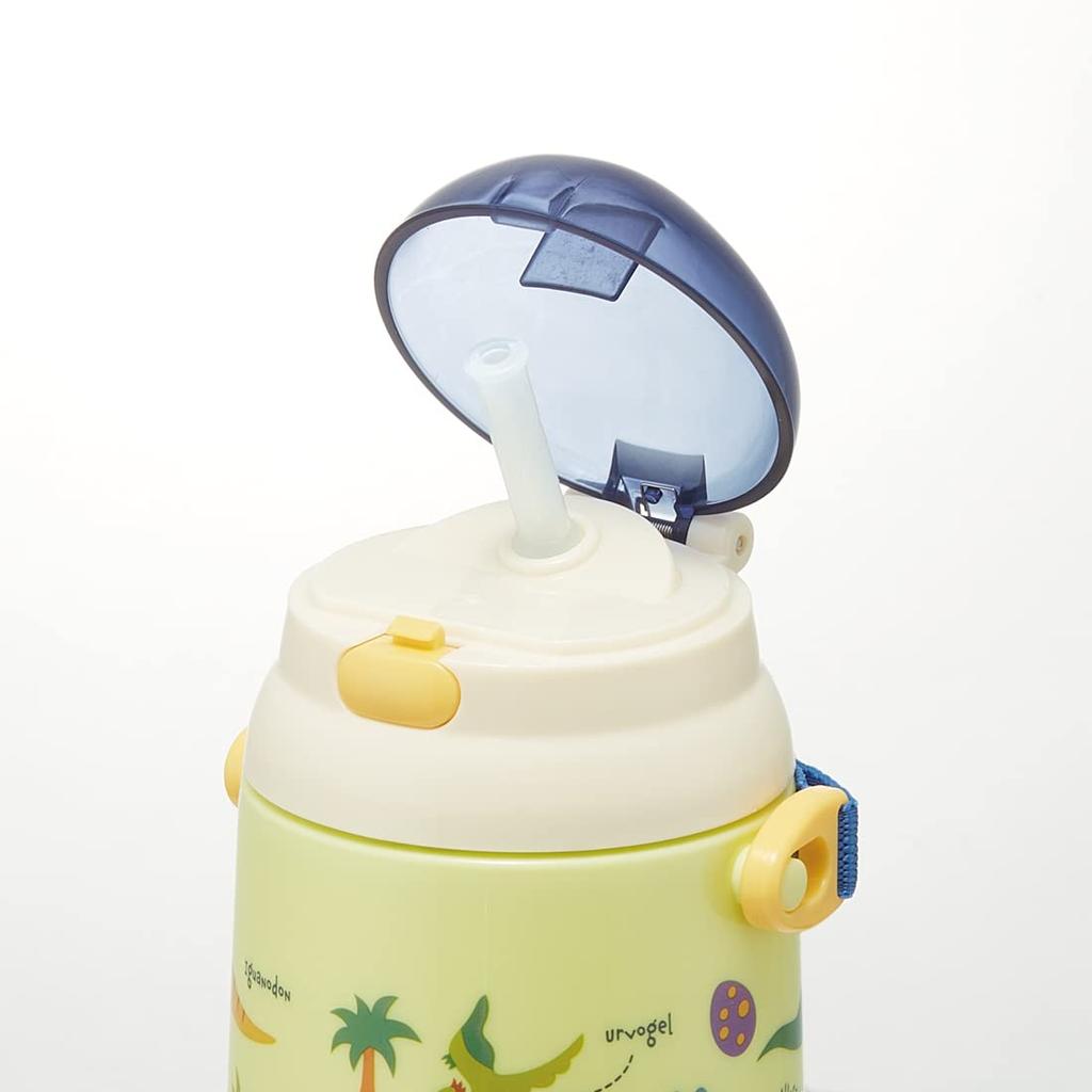 Skater Water Bottle with Dinosaur Picture SSH4C-A Push-to-Open Straw, 400ml,