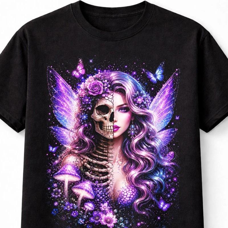 Fairy Skeleton Gothic Mushroom Butterfly Fantasy Skull Unisex TShirt S