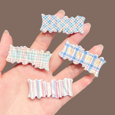 4Pcs Girl Hairpin Macaron Color Plaid Pattern Wavy Design Hair Clip Strong Clamping Force Hair Clip Hair Accessories
