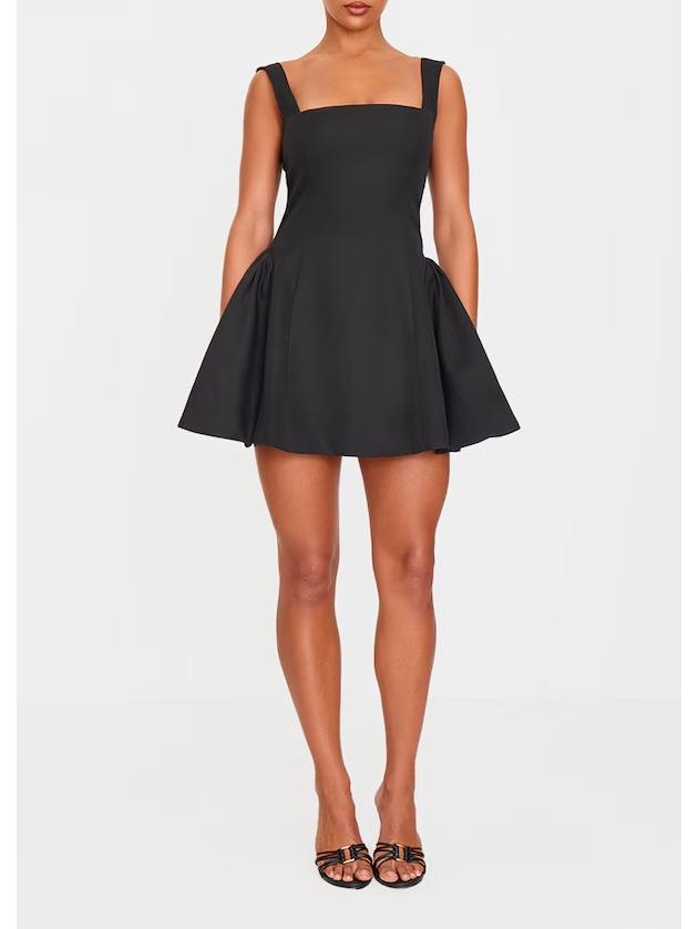 Women's Sleeveless Square Neck Cinched Waist Mini Flared Party Dress