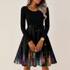Women's Casual Fashion Round Neck Long Sleeve Christmas Printed Party Vintage Long Dresses
