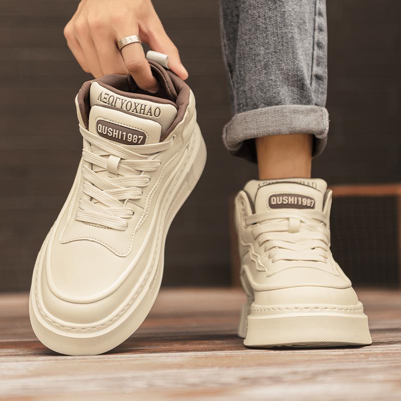 High-top Board Shoes, New Winter High-end Leather Thick-soled Heightening Casual Shoes