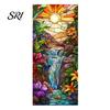 Indoor Outdoor Window Cling Privacy Film Stained Glass Flamingo Tropical Static Clings Heat Control Door Temporary Sticker Covering with Palm