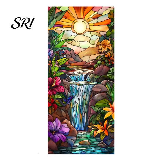 Indoor Outdoor Window Cling Privacy Film Stained Glass Flamingo Tropical Static Clings Heat Control Door Temporary Sticker Covering with Palm