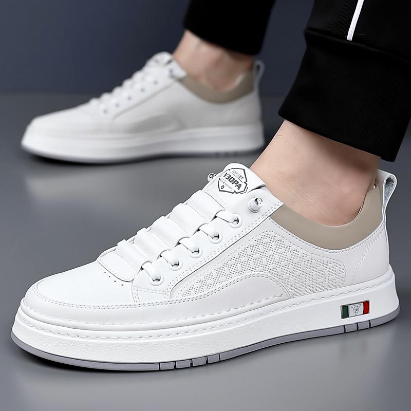 Spring Autumn New Shoes for Men Genuine Leather Casual Shoes Fashion Knurling Flat Skateboard Shoes Cool Slip-on Sneaker