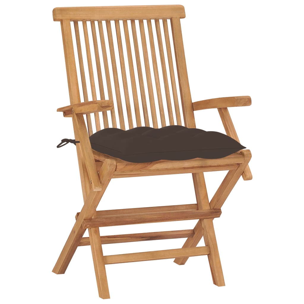 vidaXL Klappstühle mit taupefarbenen Kissen, 2 Stück, Massivholz Teakholz