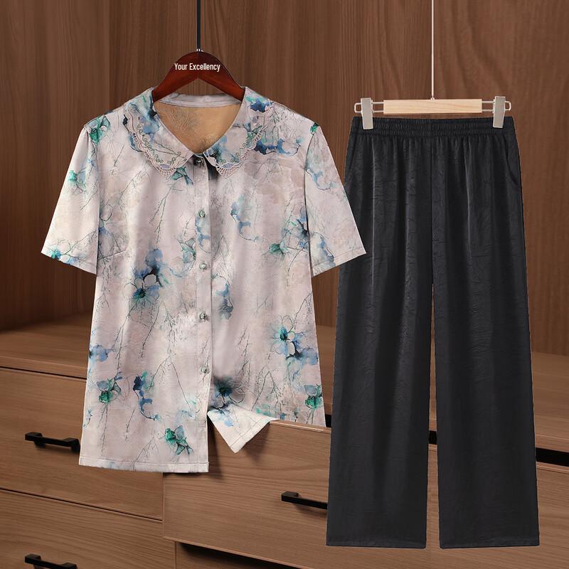 

Elderly Women s Summer Casual Short-Sleeve Set 4XL