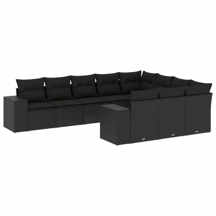 VidaXL Salon de Jardin avec Coussins 10 pcs, Canapés de Terrasse, Ensemble de Meubles de Patio, Mobilier d'Extérieur, Noir 3255422