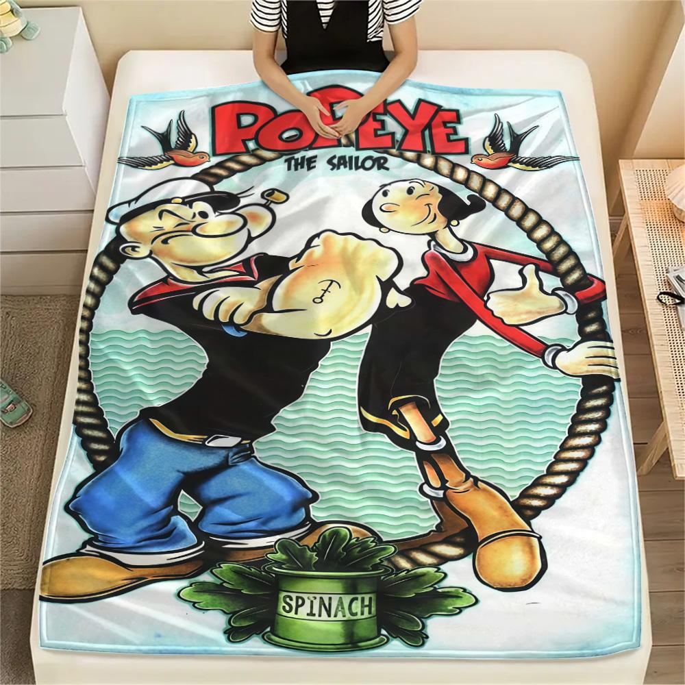 1PC Popeye Print Flannel Blanket, High quality Comfortable for All Seasons, Home Decor, Warmth and Comfort, Perfect for Christmas Gifts