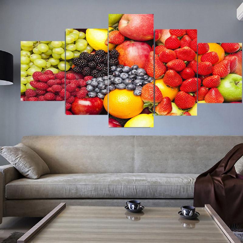 Póster e impresión de 5 paneles de frutas tropicales nutritivas y equilibradas, lienzo moderno, arte de pared, decoración del hogar para sala de estar, sin marco