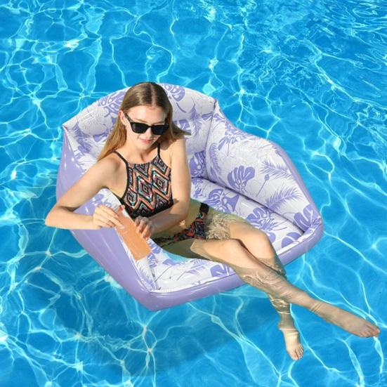 Inflatable Pool Lounge Chair with Cup Holder Tropical Leaf Print Blow-Up Water
