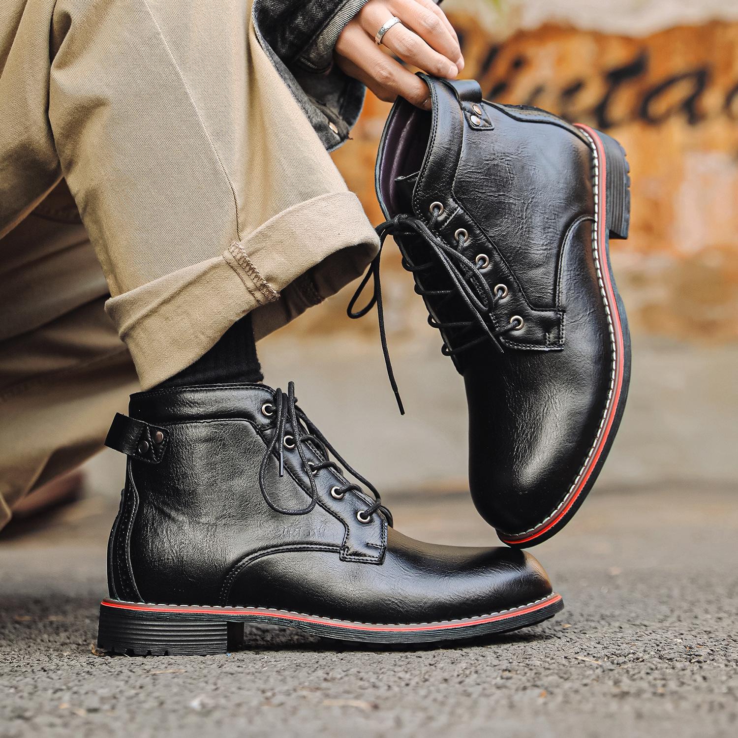 

6078 May Kaji Style Martin Boots Men s, Big Head Tooling Locomotive Boots OPP Zipper Bag No Shoe Box, Large Size 38 чёрный