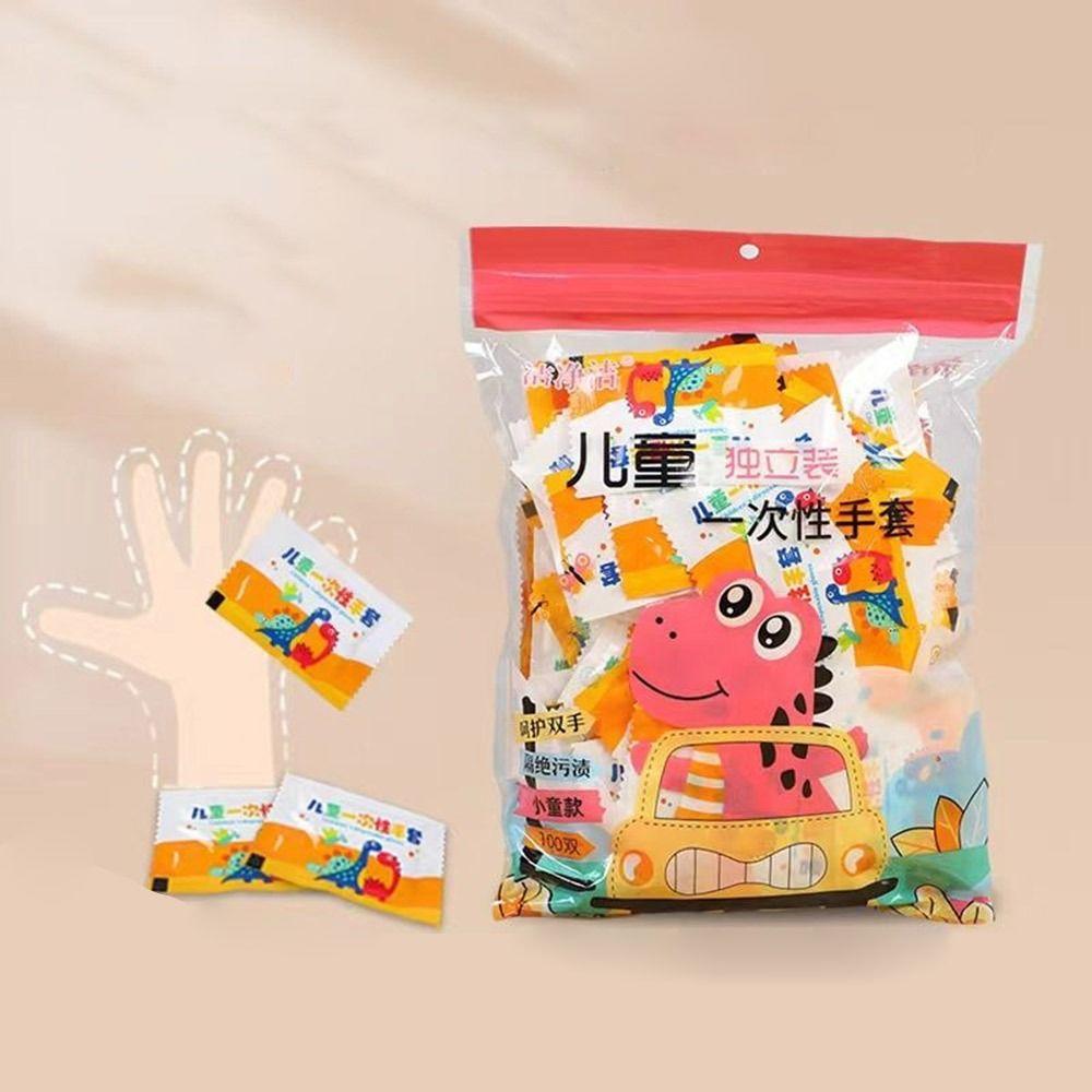 100Pcs Food Grade Disposable Gloves Transparent Baby Gloves Cartoon Painting Gloves 3-12 Years Old