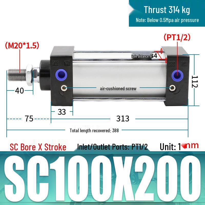 SC63 High Thrust Small Pneumatic Cylinder, Model SC40/50/80/100*125X150X200X500-S