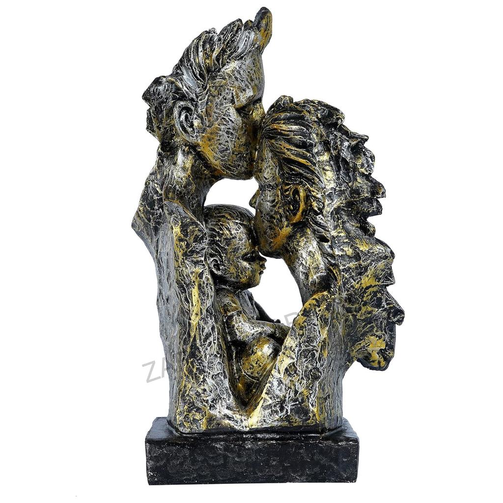 Mother & Father With Child Love Statue Showpiece For Home Decor & Gifting, M, Bronze