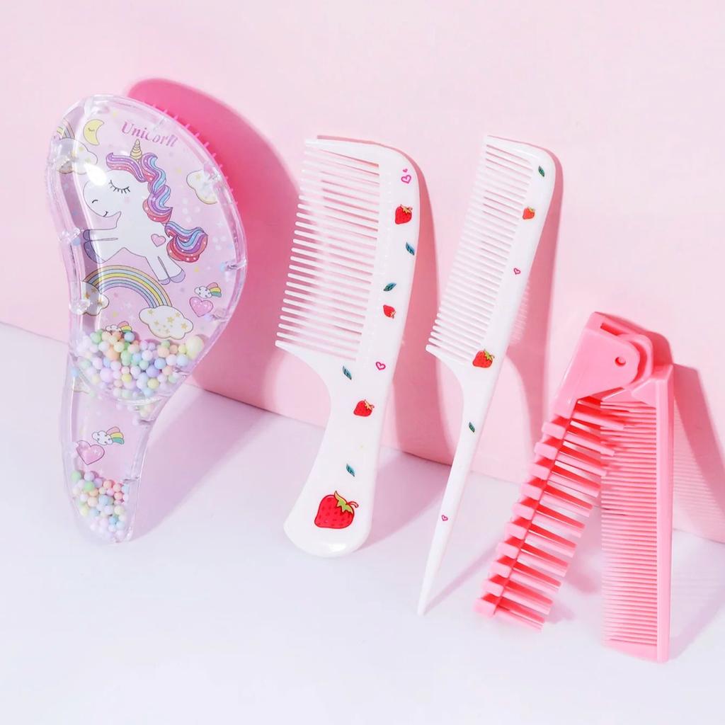 4pcs/set Cartoon Massage Comb Set, Suitable for All Types of Hair, Gifts, Portable Travel, Suitable for All Hair Types