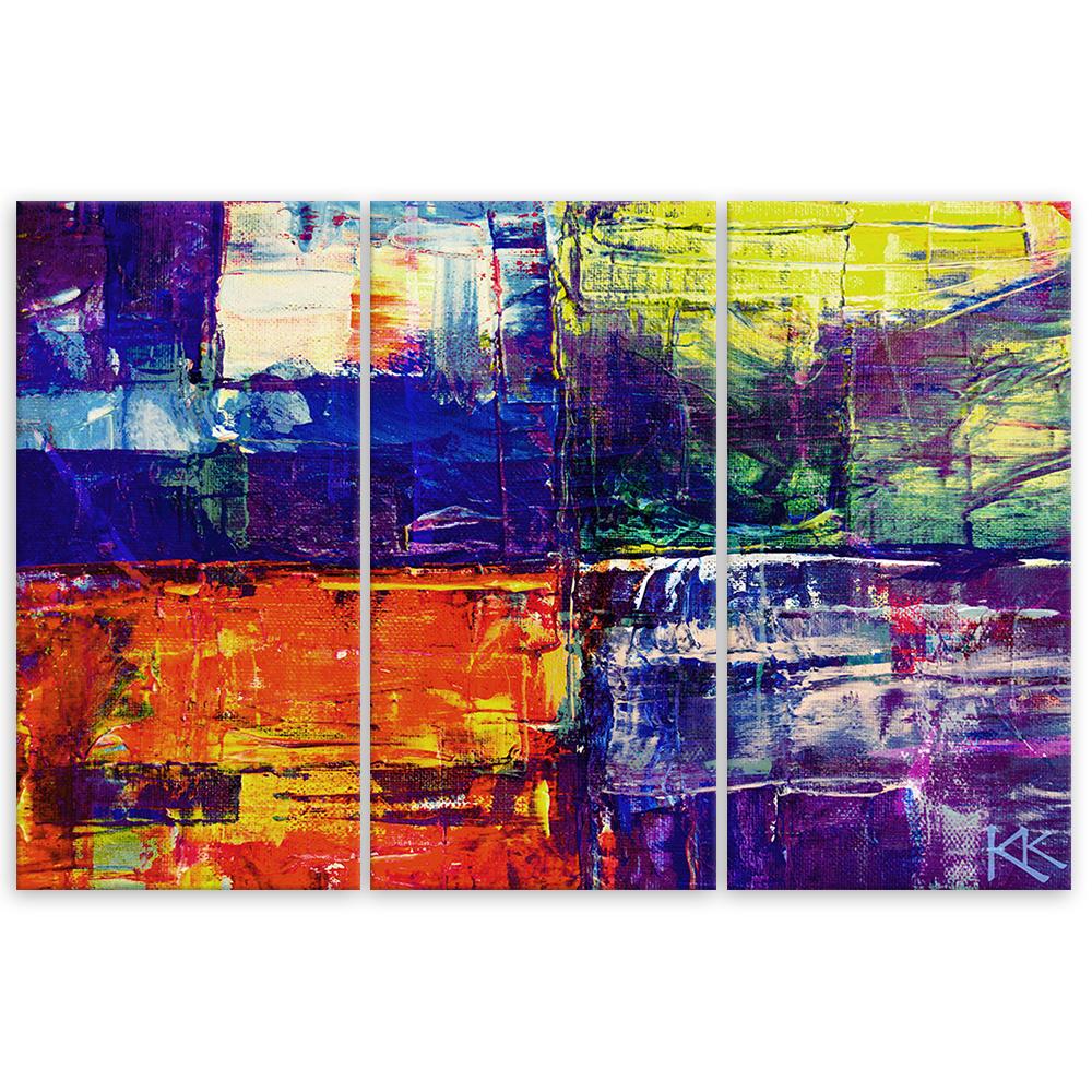 Three Piece Picture Canvas Print Colorful Abstract Hand Painted