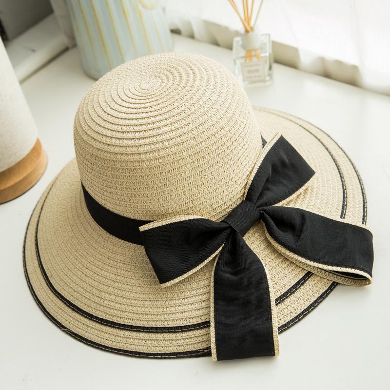 Spring and summer new hat women's woven straw hat bow beach hat summer sun hat sun hat