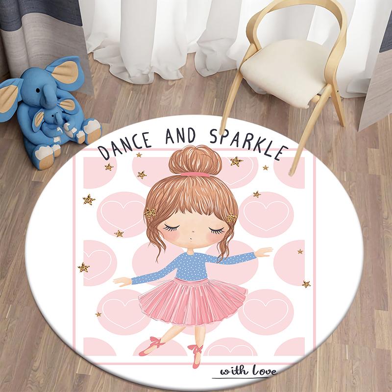Cartoon Girl Kawaii Printed Pattern Circular Carpet Home Living Room Children's Room Floor Decoration Carpet