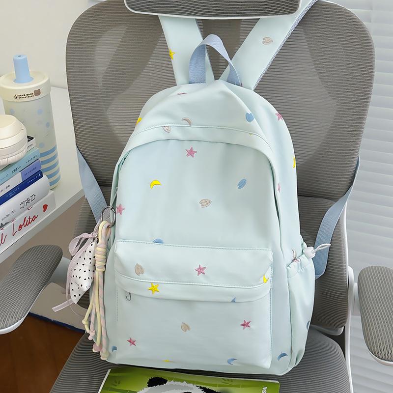 Schoolbag1011 New Girl Backpack Cute Sweet Large Capacity Lightweight Backpack Star Moon Trend Commuter Leisure Backpack