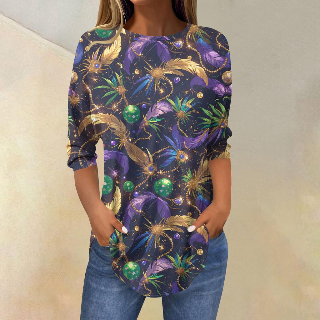 Womens T Shirts 3/4 Sleeve Shirts Solid Color Pullover Summer Spring Tops Blouses