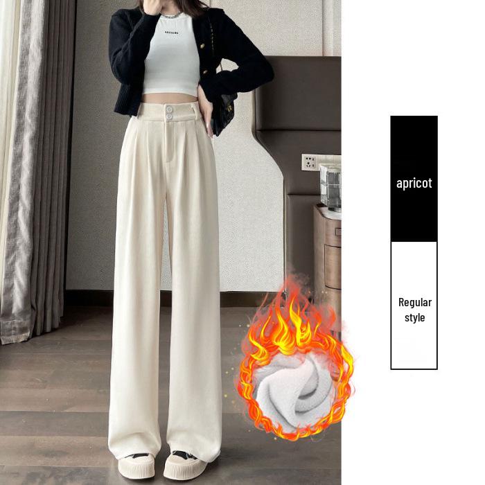 Pantalones Gruesos de Felpa de Algodón Europeo de Cintura Alta Pierna Ancha para Mujer para Primavera, Otoño, Invierno