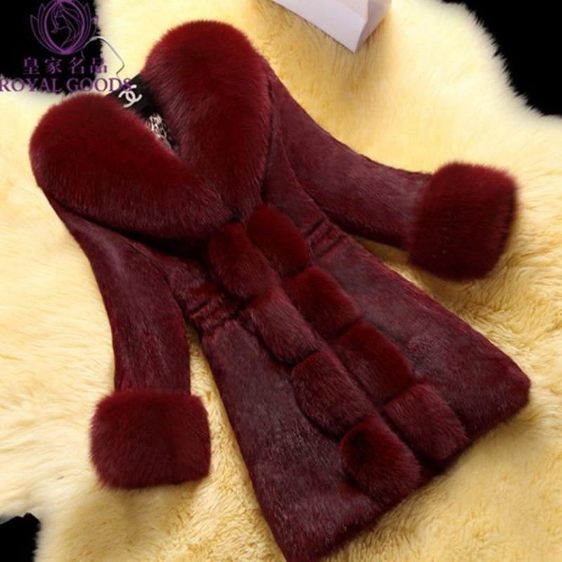 2 new autumn and winter imitation fur coat coat women's medium and long slim and thin imitation fox hair mother outfit