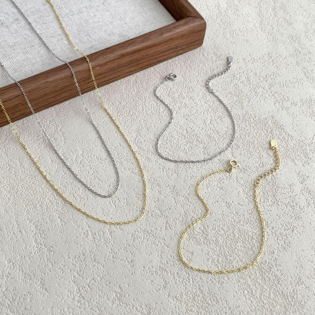 S925 Silber & 18K Gold Minimalistische Stapelbare Schlüsselbein-Halskette, Zarte Damen-Anhänger-Kette