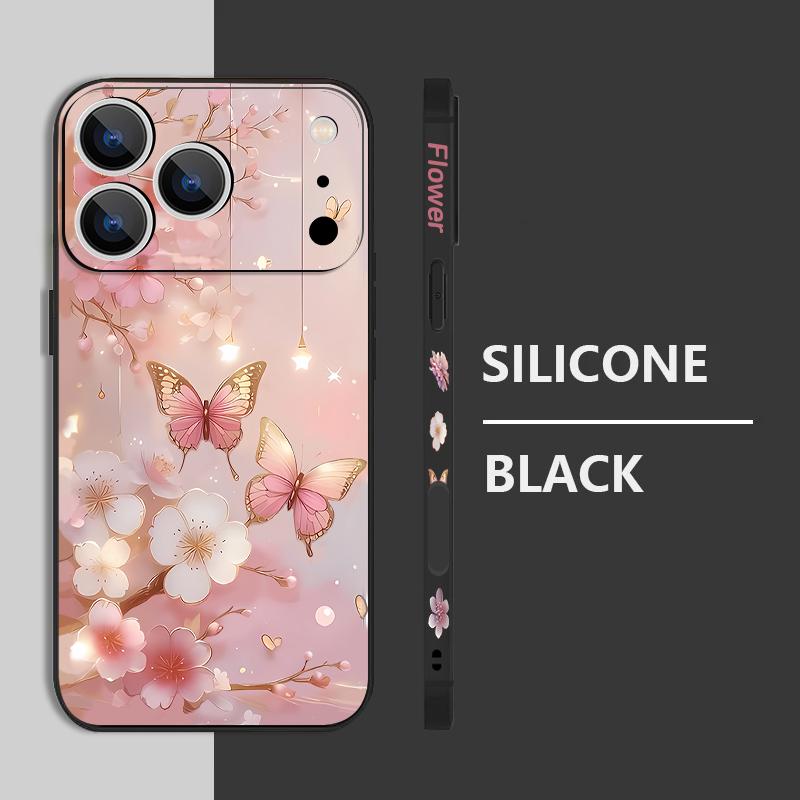 Dream Butterfly Floral Pattern Lanyard Case For iPhone 17 Pro Max Soft Silicone Cover For iPhone 16 Pro Max Funda iPhone 15 14 13 12 11 16E