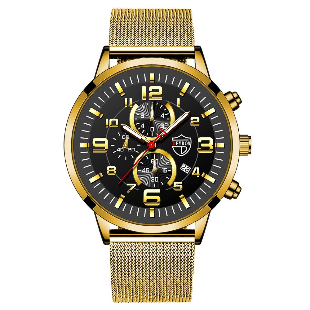 Watch Men'S Quartz Watch Stainless Steel Strap Calendar Luminous
