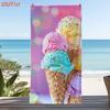Buntes Macaron-Eistüten-Strandtuch Pastellfarbener Süßer Dessert-Druck Sandfester Saugfähiger Handtuch Niedliches Design für den Sommerstrand