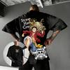 Nadměrné jednodílné tričko Luffy Anime Pánské Bavlněné Krátký Rukáv Streetwear Grafický Potisk Léto 2026 Neformální Vrcholy Oblečení Y2k