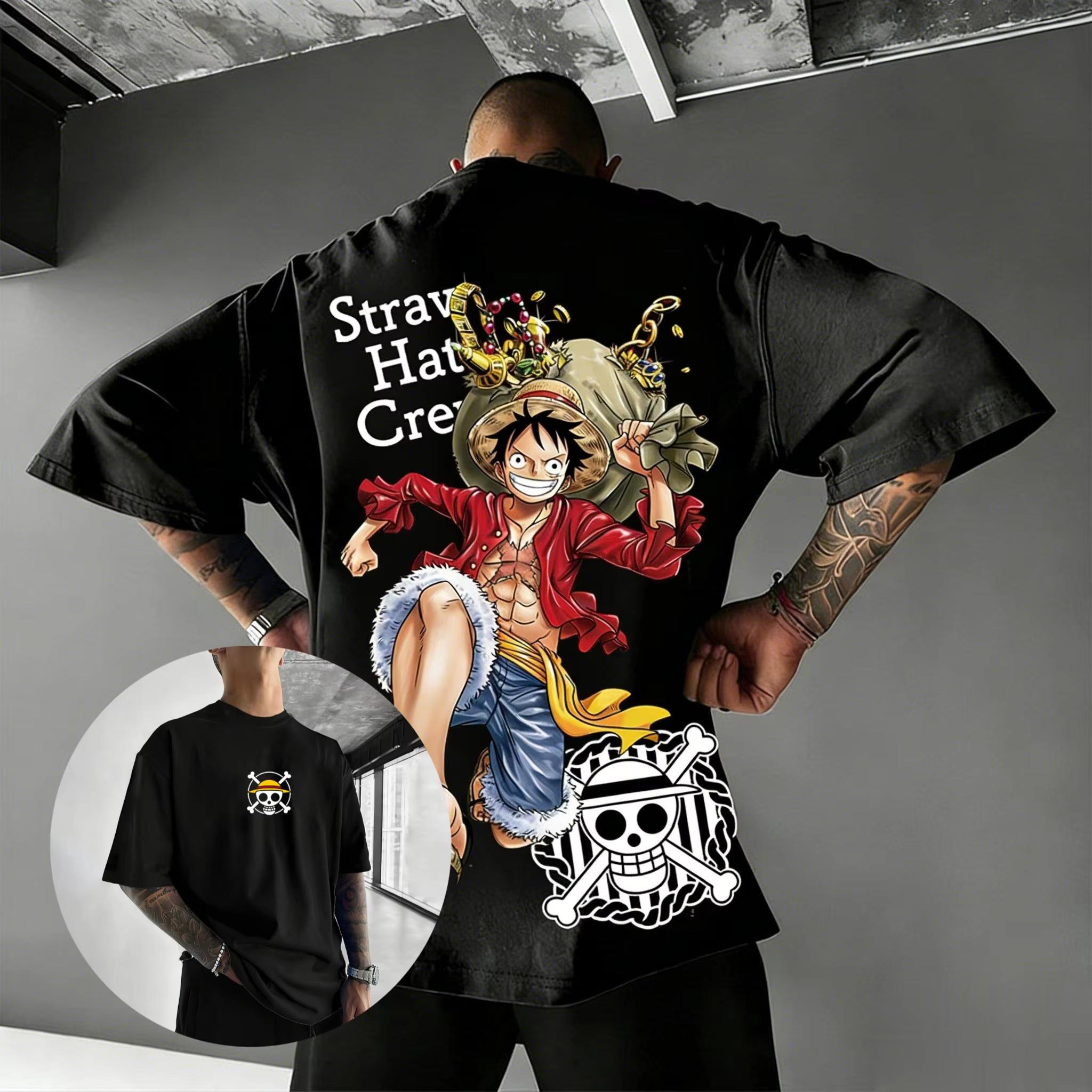 

Большая футболка с принтом Луффи из аниме, мужская, хлопковая, с коротким рукавом, уличная одежда, графический принт, лето 2026, повседневные топы, одежда Y2k 4XL