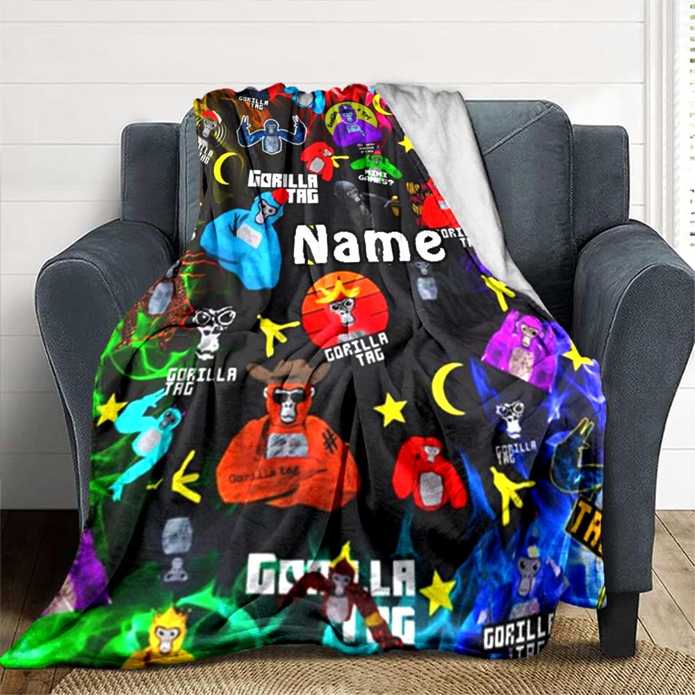 Customiz Name Personality Gorilla Tag Blanket Soft &Warm Sofa Office Bed Travel Lunch Break Blanket, Gift Suitable All Seasons