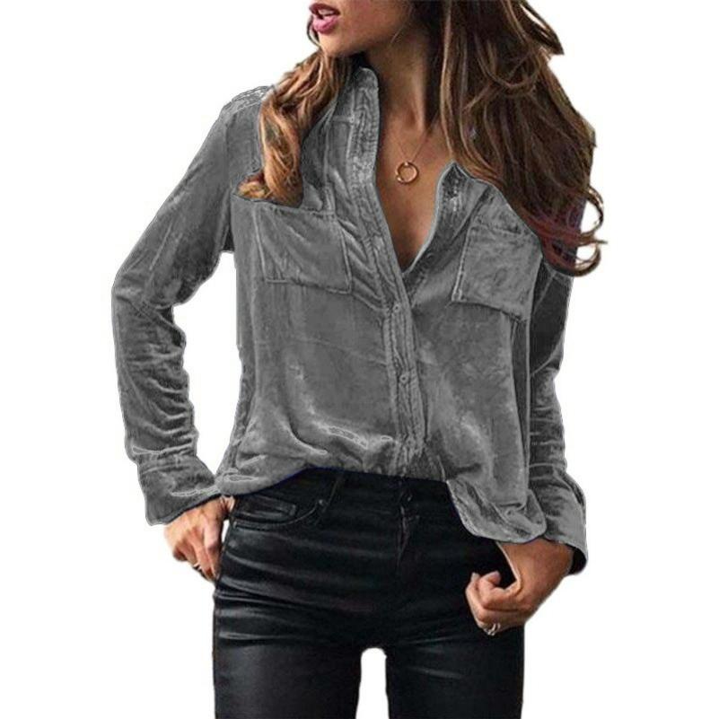 

Fashion Shirt Tops Spring and Autumn Temperament Long-sleeved Autumn Shirt Women 2XL сірий