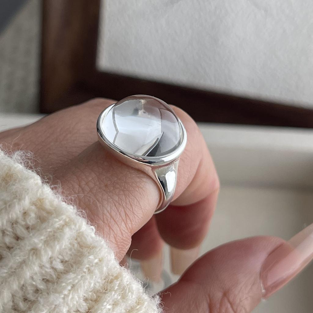 Xiaomi BF CLUB 925 Sterling Rings for Women Simple Geometric Handmade Irregular Retro Big Stone Round Ring Allergy For Birthday Gift