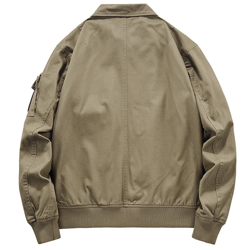 Unisex Casual Cotton Bomber Jacket - Solid Color, Lapel, Spring/Autumn, Loose Fit