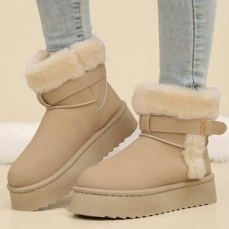Fashion Ankle Strap Detor Snow Boots for Women Winter Chic Faux Suede Platform Snow Boots Woman Non Slip Warm Plush Booties Mujer