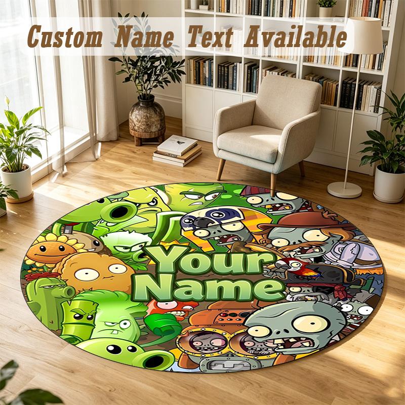 Round Rug Custom NamePlants Vs. Zombies Pattern Non Slip Carpet Home Floor Decor
