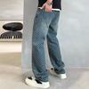 JYL Mens Jeans Vintage Blue Jacquard American Vibe Flared Denim Pants