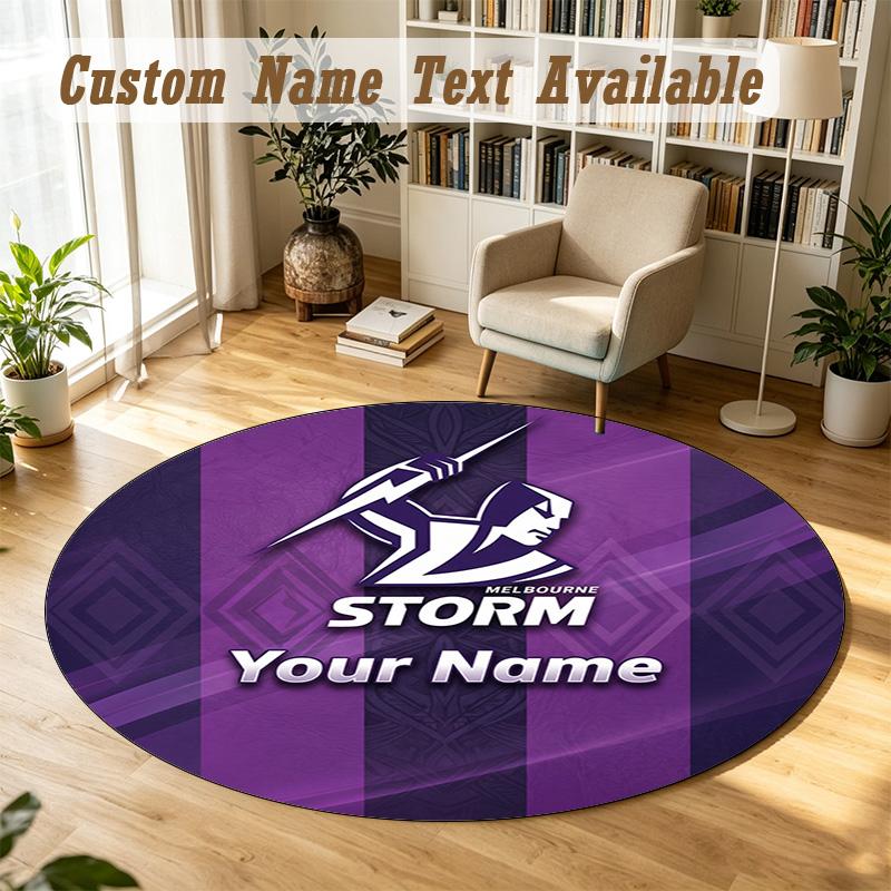 Round Rug Custom NameMelbourne Storm Pattern Non Slip Carpet Home Floor Decor