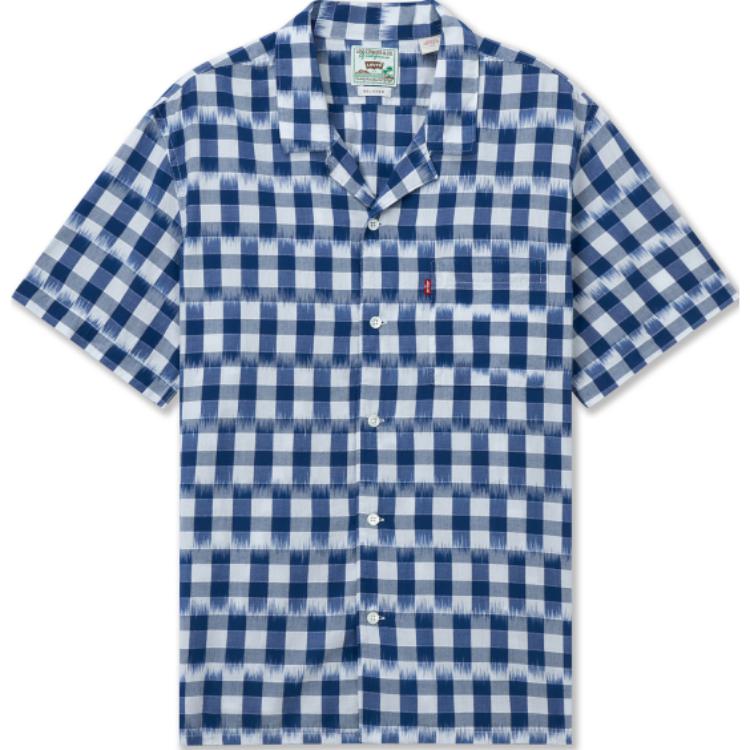 Levis Color Block Plaid Comfortable Short Sleeve Shirt Men shirts Blue White 72625-0089