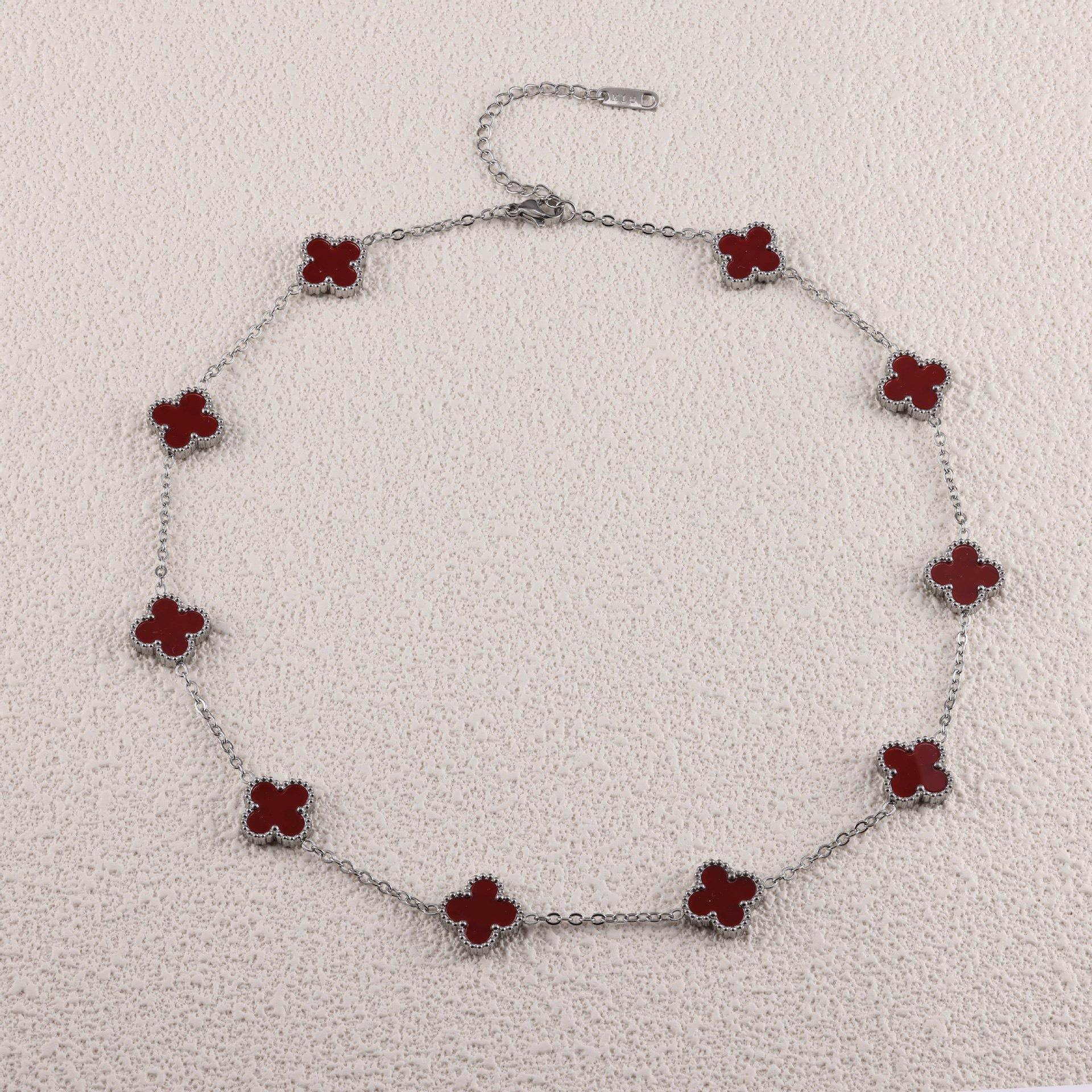 

Ожерелье-чокер из титановой стали с четырёхлистным клевером 13 мм и десятью цветами, роскошная мода, не теряет цвет, для мужчин и женщин