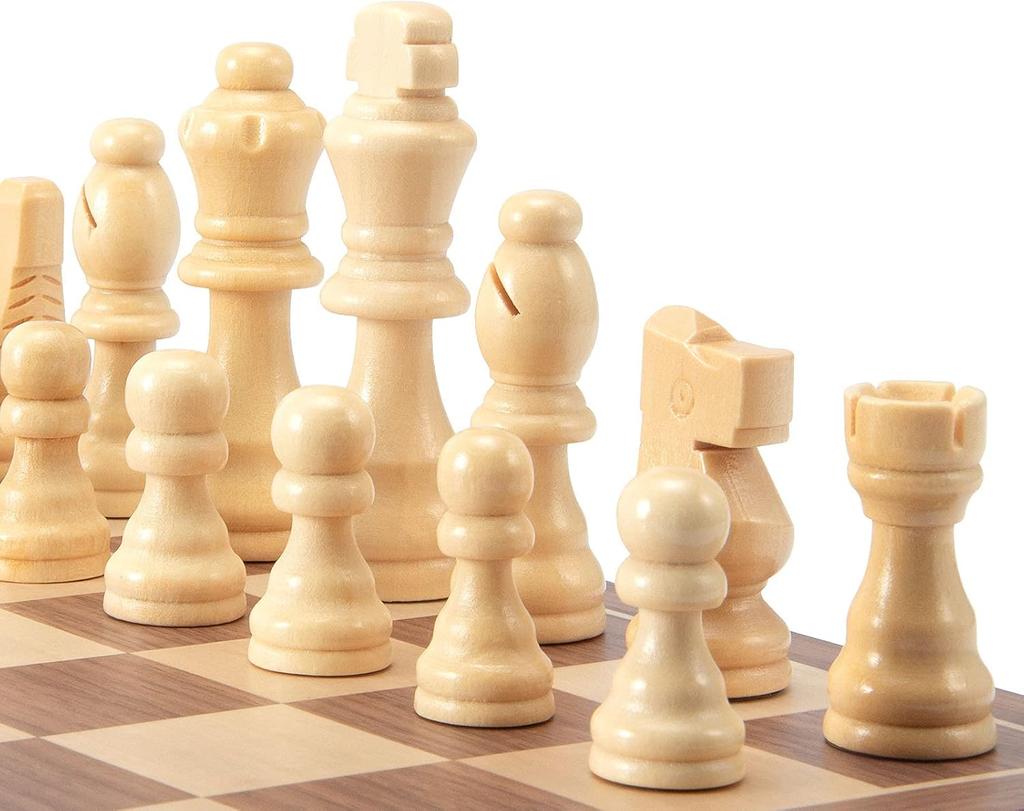 Wooden Chess Pieces Only, 32 Pcs, 3.05' King, Staunton Style, Replacement Set with Storage Bag