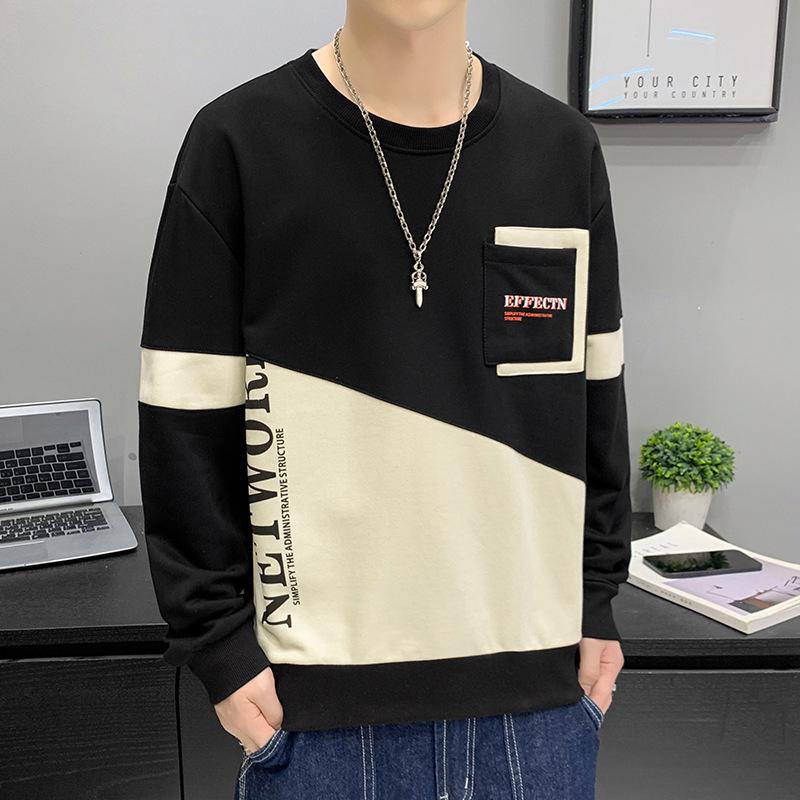 Men's Color Block Round Neck Hoodie - Spring & Autumn Fashion for Teens