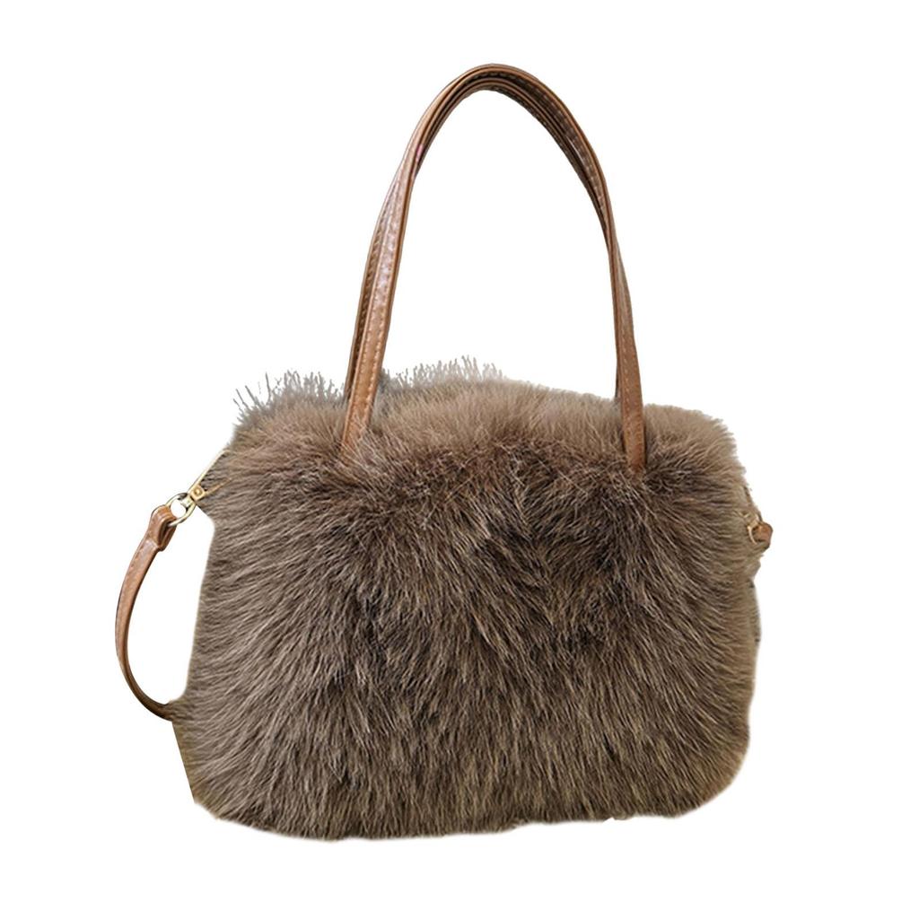 Furry Tote Bag Satchel Lightweight Cute Soft Top Handle Handbag with Adjustable Strap Crossbody Bag for Shopping Commuting Work