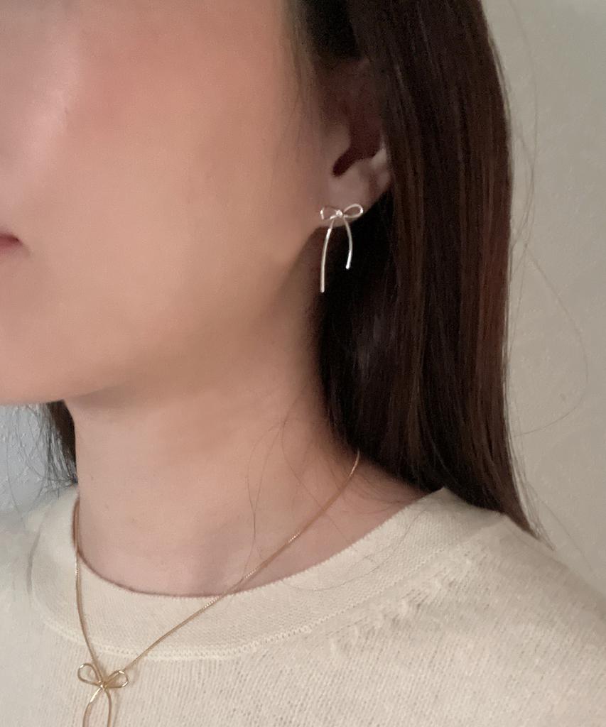 Elyona Bow Drop Earrings (Silver)